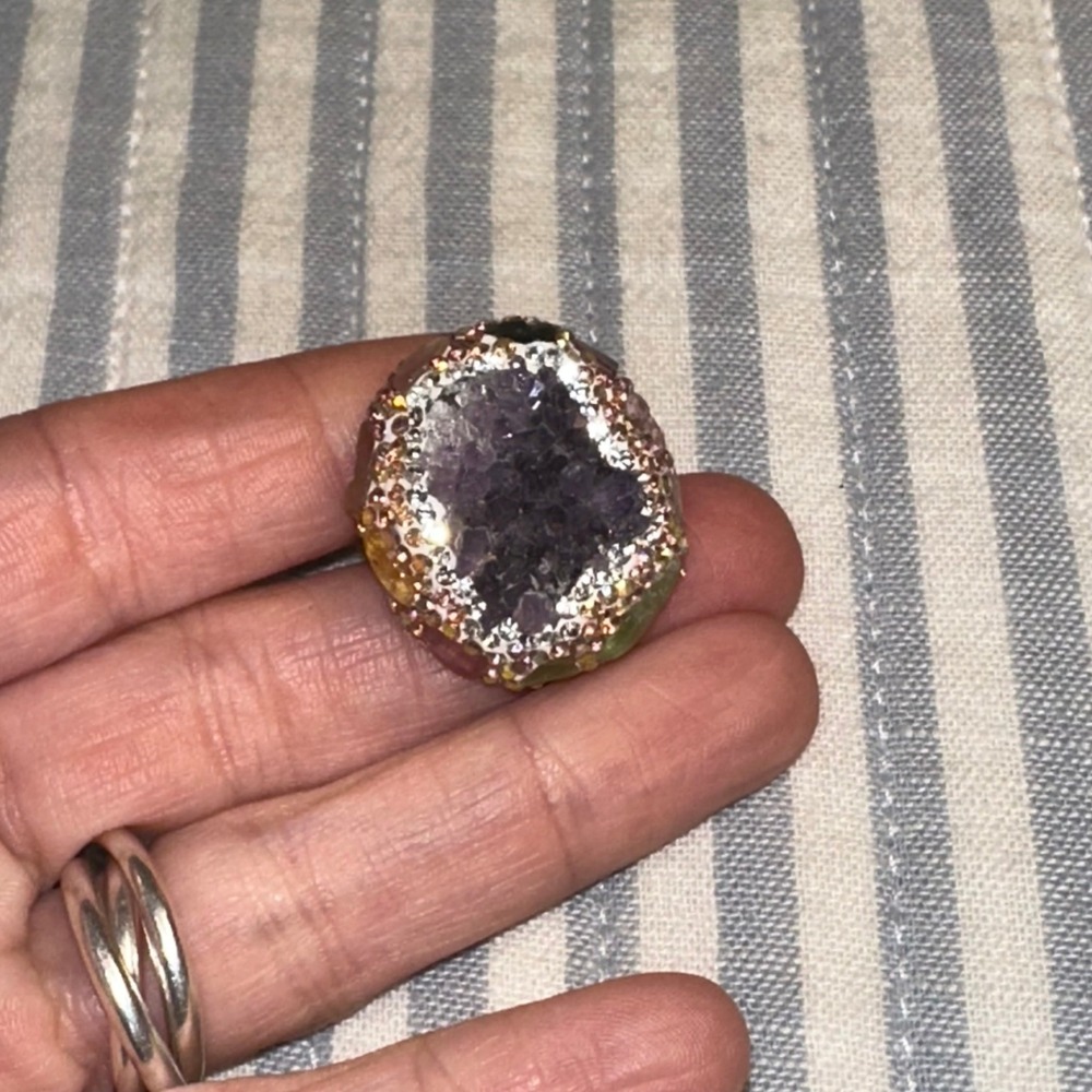 Gold Tone Amethyst Druzy‎ Statement Ring Multi Color Crystal Gemstone Size 5.5